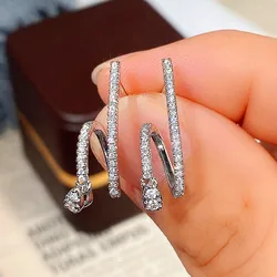 Huitan Novel Design Bridal Wedding Earrings Silver Color Dazzling White Cubic Zirconia Chic Earrings for Women New Trend Jewelry