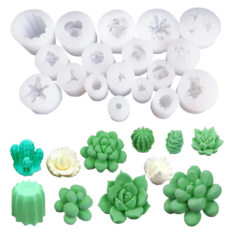 28 Styles 1PCS Succulent Plants Wax Candle Silicone Mold Cactus DIY UV Resin Epoxy Sugar Plaster Clay Soap Ice Candy Mould C390