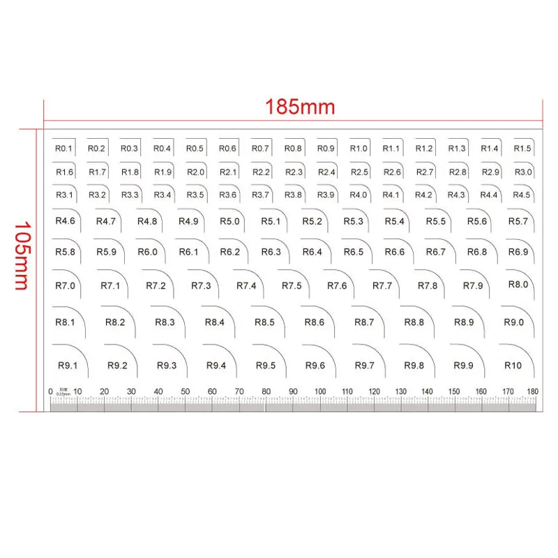 Factory Quality Inspection Standard Fillet Gauge Radius Diameter Measuring Instrument R Miter Square Angle Gauge R 0.1mm -R 50mm