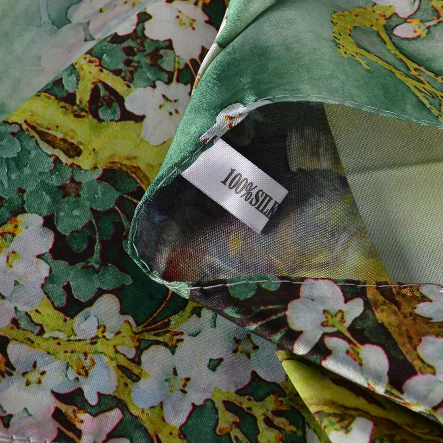 BYSIFA-chal de seda para mujer, Fular largo de doble cara con diseño de Magnolia, estampado Beige y rosa, 160x70cm