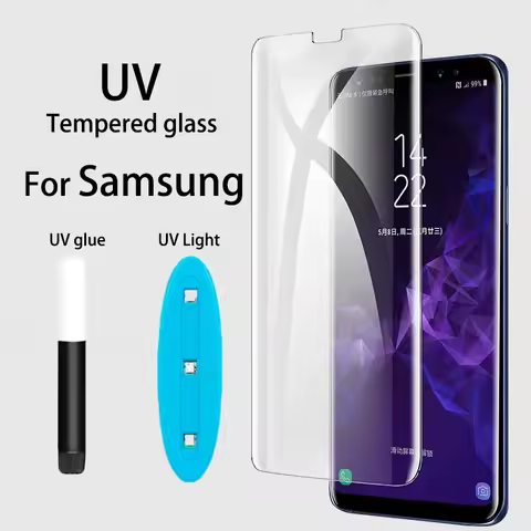 2Pcs UV Liquid Full Glue Tempered Glass For Samsung Galaxy S23 S22 S21 S20 S10 S9 S8 Note 8 9 10 20 Plus Ultra Screen Protector