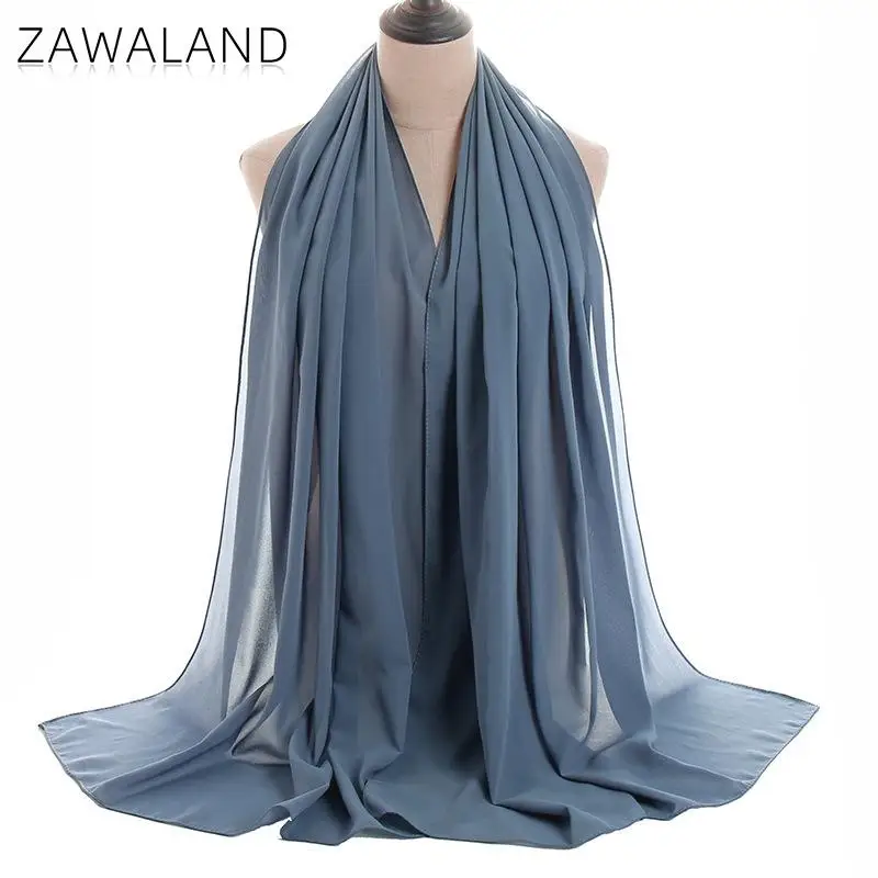 Zawaland-bufanda de chifón para mujer, Hijab suave y larga, de Color sólido, para primavera y verano