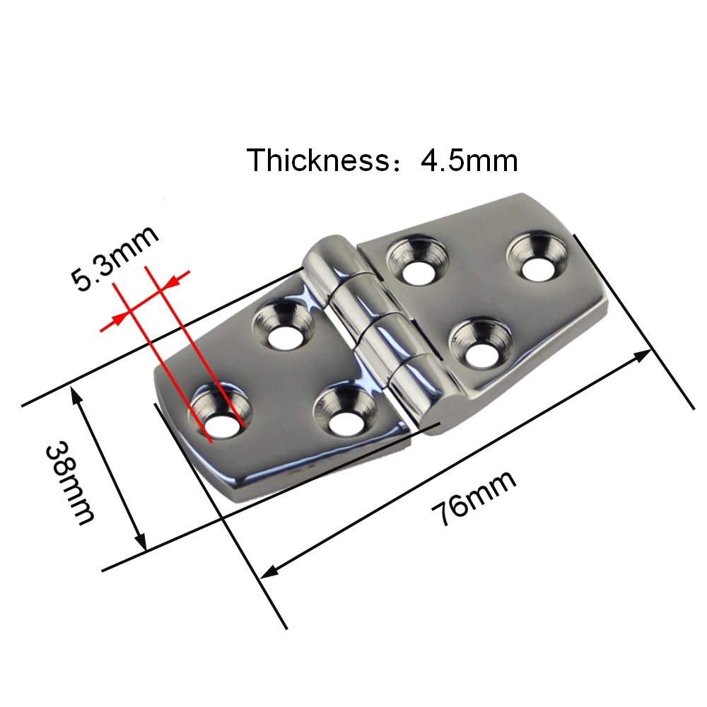 2PCS 316 Stainless Steel Marine Boat Yacht Hinges With 6 Holes 76mm 102mm Mirror Polish Strap Hinge Accessories Hardware