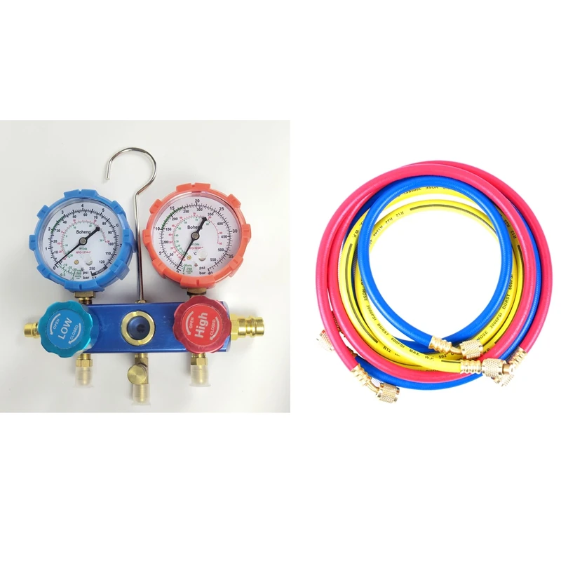 

Free Shipping,charging refrigerant R134A Manifold GAUGE,R134 refrigerant pressure gauge ,1.5M charging HOSE