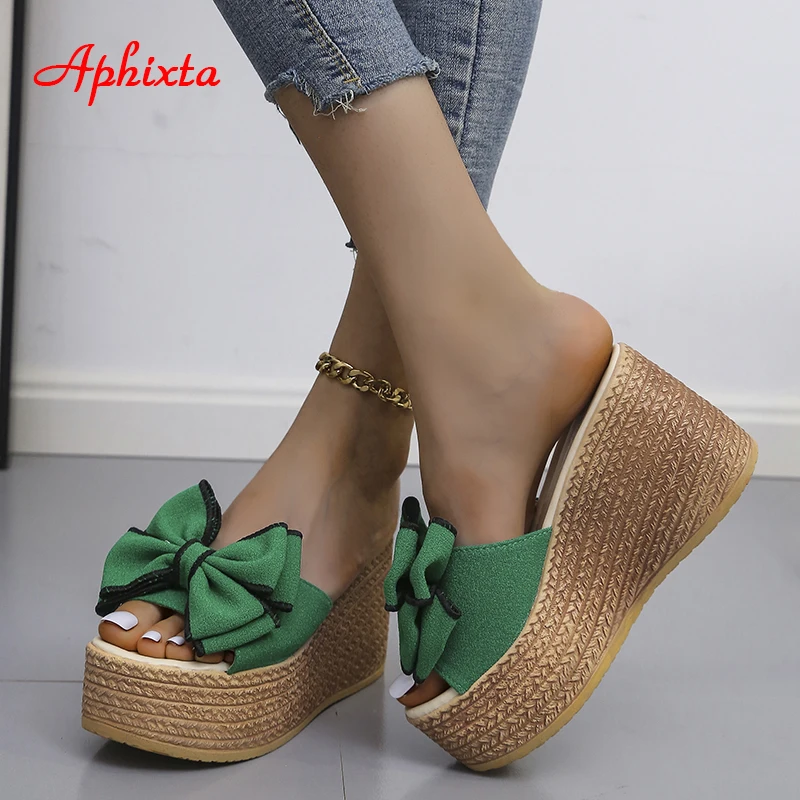 Aphixta 9cm Heels Slides Women\'s Shoes Woman Slippers Flip Flops Wedge Platform Shoes Woman Beach Slippers Zapatos Mujer