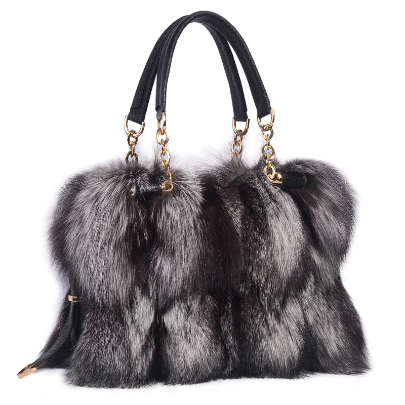 Women\'s Fox Fur Handbag New Fashion High-End Atmosphere Autumn And Winter Plush Fur Handbag Women\'s Shoulder Bag Messenger Bag