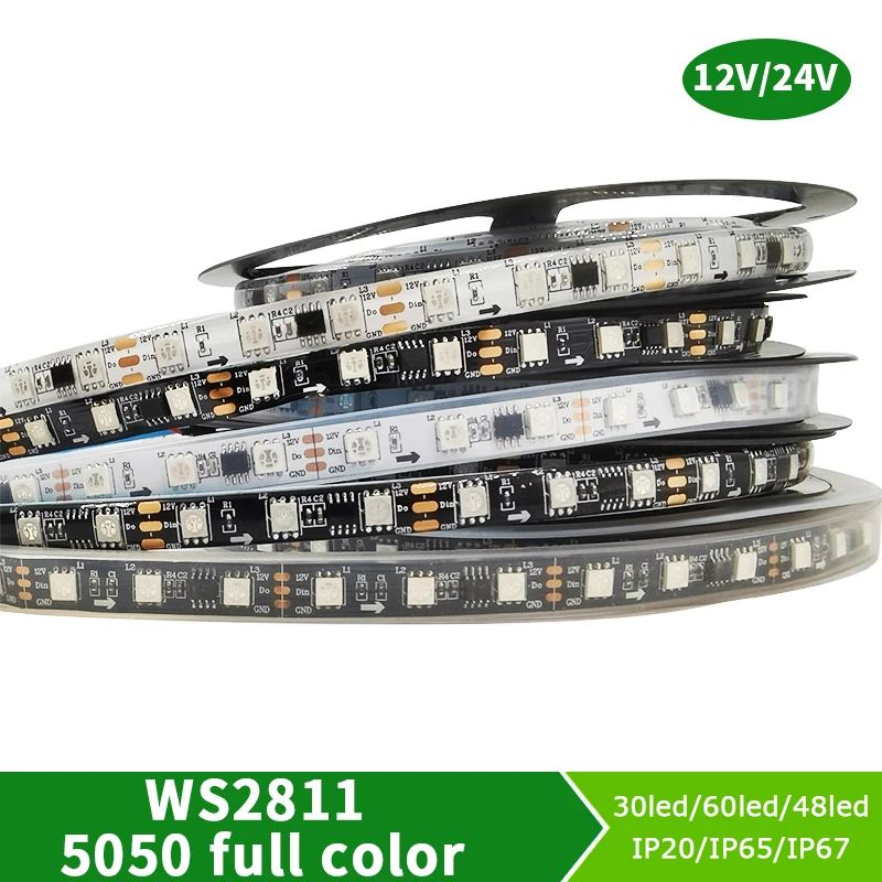 FLDJL 5M WS2811 RGB LED ضوء مقاوم للماء مع DC12V DC24 5050 SMD قابل للعنونة 30 60 LED خارجي 1 IC تحكم 3 مشرق عادي