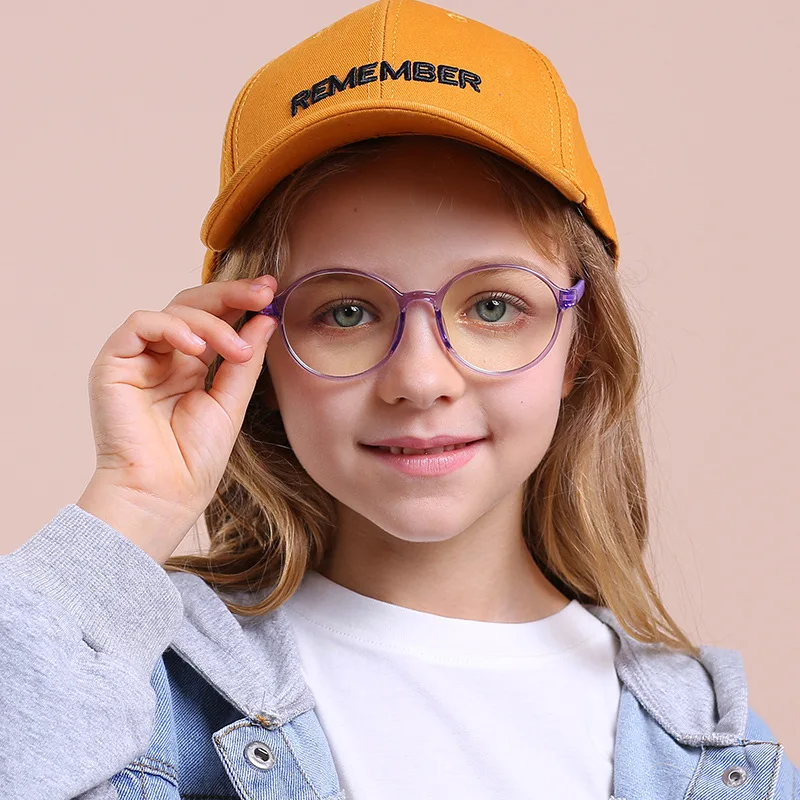 YIMARUILI TR90 Children Blue Light Blocking Eyewear Fashion Retro Round Flat Mirror Mobile Phone Anti-Radiation Glasses YKF2040