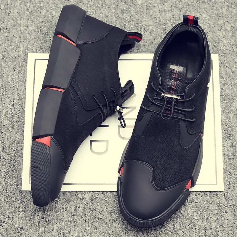 2019 BIG SIZE NEW Brand High quality all Black Men\'s leather casual shoes Fashion Sneakers flats Oxfords Shoes For Men tyu78