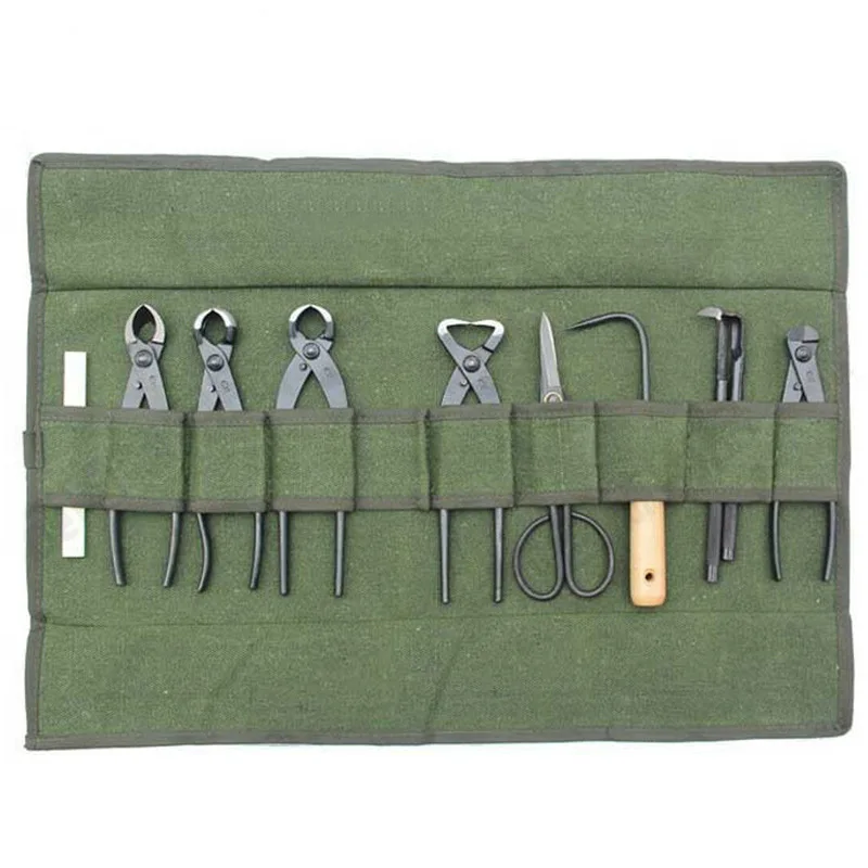 Army Green Bonsai Storage Package Roll Bag Garden Repair Tool Pliers Scissors Canvas Tools Storage Bags 60x43cm