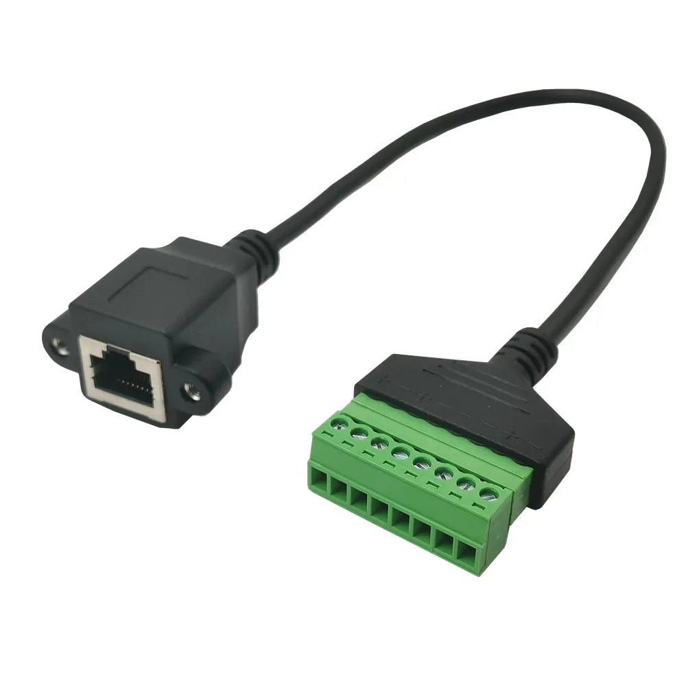 RJ45 Ethernet Male Plug to 8 Pin AV Terminal Spring Solderless Connector Adapter Cable Cord 0.3m