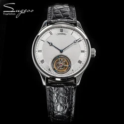 Sugess Tourbillon Men Watches ST8230 Genuine Tianjin Movement Mechanical Vintage Skeleton Wristwatch Elegant Crocodile Leather
