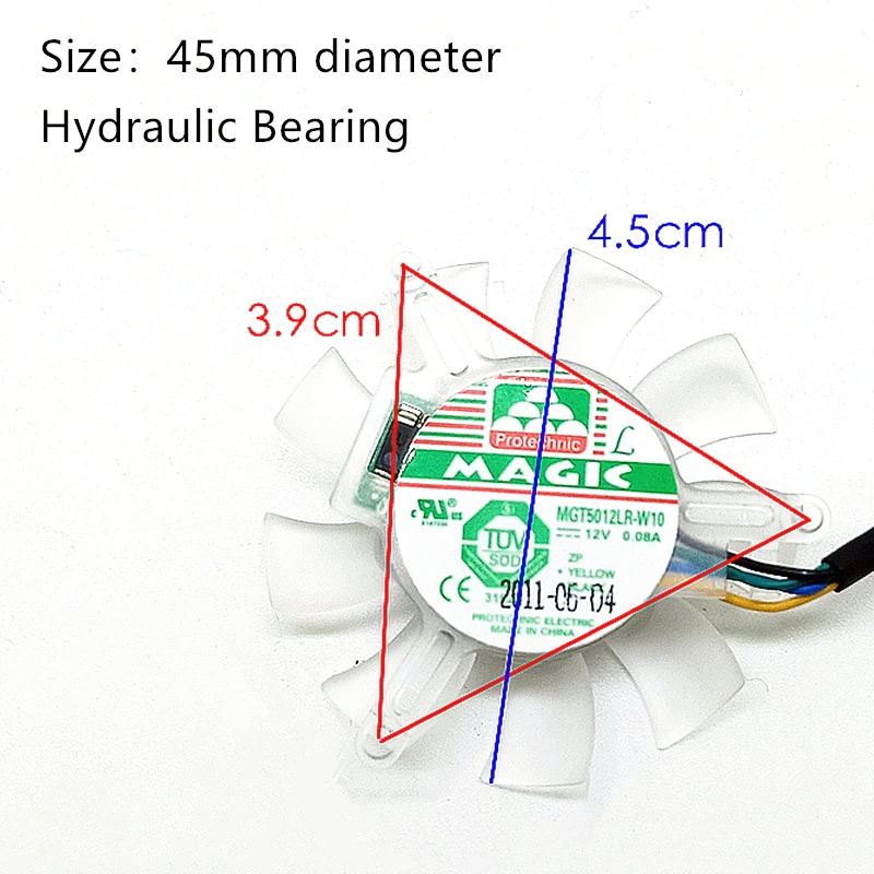 

MGT5012LR-W10 High Quality Ultra Quiet 5010 Graphics Card Fan Blade 45MM Diameter Hole Pitch 39MM 12V 0.08A Fan Blade 4pin PWM