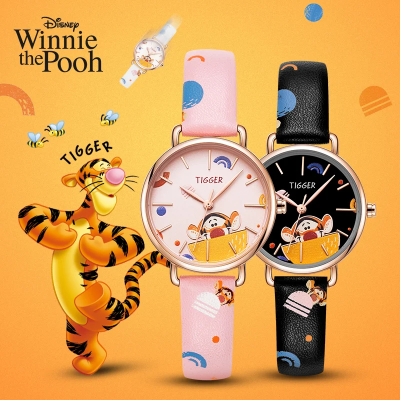 Disney Official Children Casual Japan Quartz Wristwatch Winnie Pooh Tigger Graffiti Cartoon Youth Lady Student Girl Female Clock