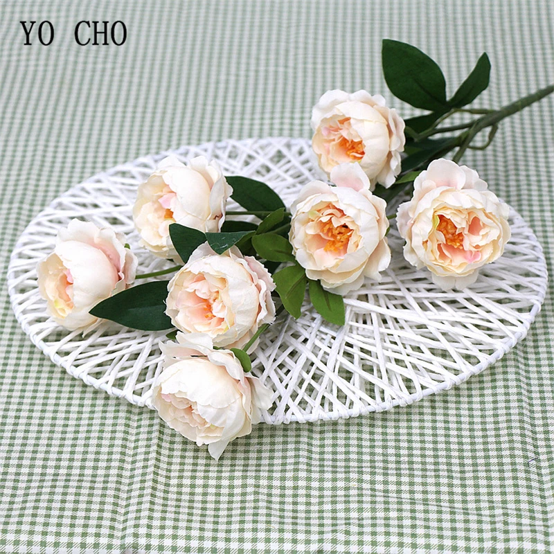 

YO CHO Artificial Silk Peony Flower Wedding Bouquet Bridesmaid Flower Arrangement DIY Home Party Decorations Wedding Supplies