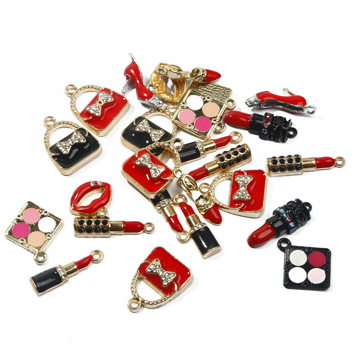 2pcs Enamel Makeup Charms Mixed Women Lip Lipstick Bag Shoes Pendant for DIY Earring Bracelet Necklace Key Chain Jewelry Making