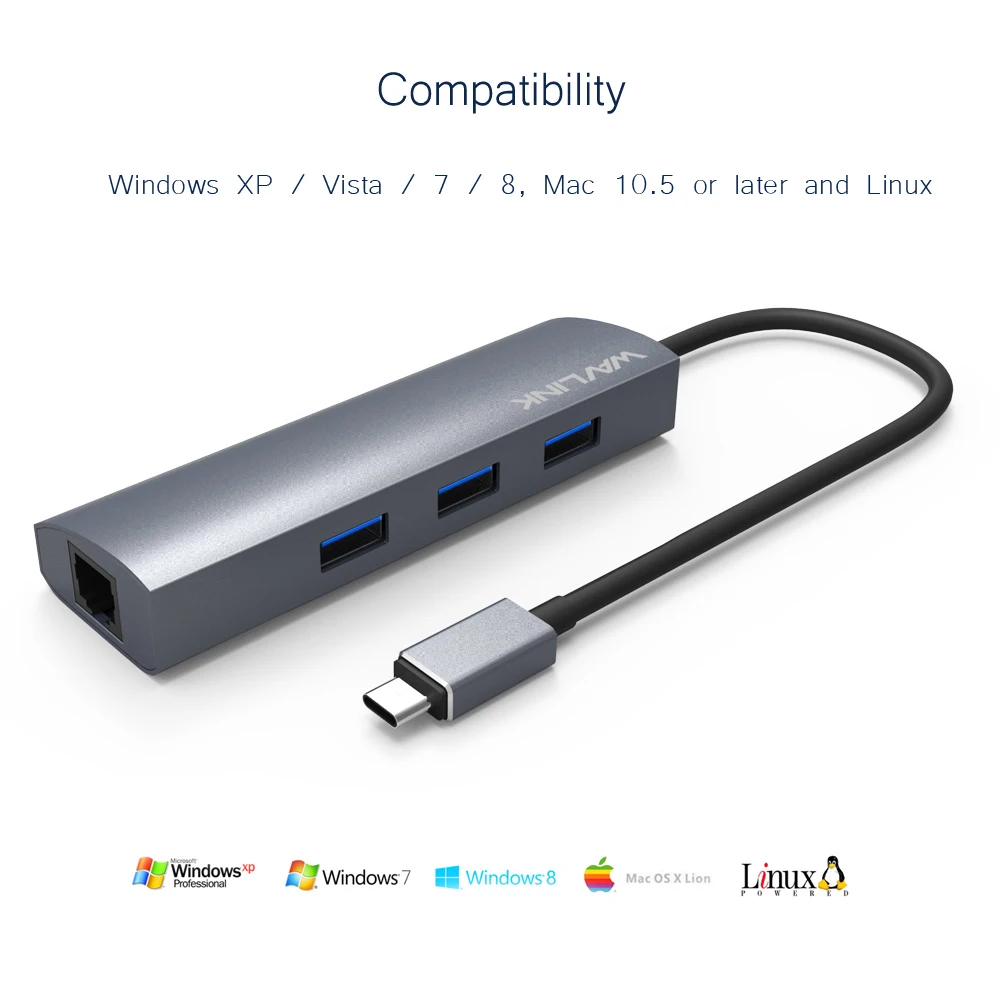 Wavlink USB Hub 3.0 with RJ45 Gigabit Ethernet Aluminum USB Hub Type C Adapter LAN Network Card for MacBook Pro Windows USB HUB