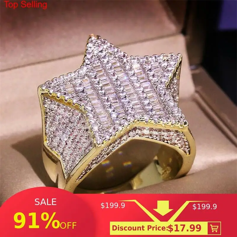 

Hip Hop Vintage Fashion Jewelry 925 Sterling Silver&Gold Fill Full Princess AAAAA Cubic Zircon Party Finger Ring For Women Men