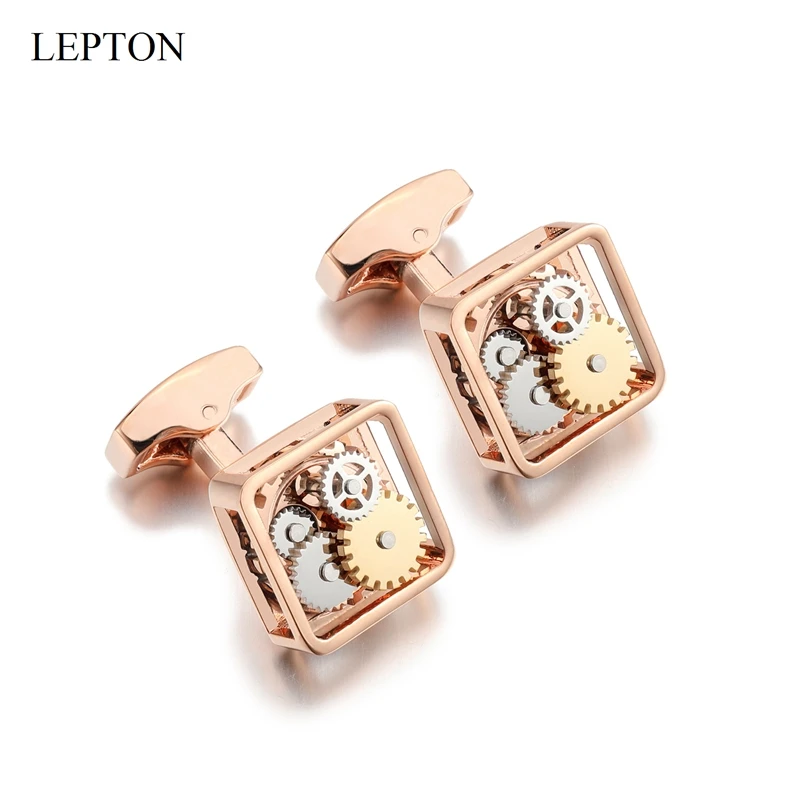 Lepton Square Steampunk Gear Cufflinks For Mens Watch Mechanism Gear Cuff link Formal Business wedding cufflink Relojes gemelos