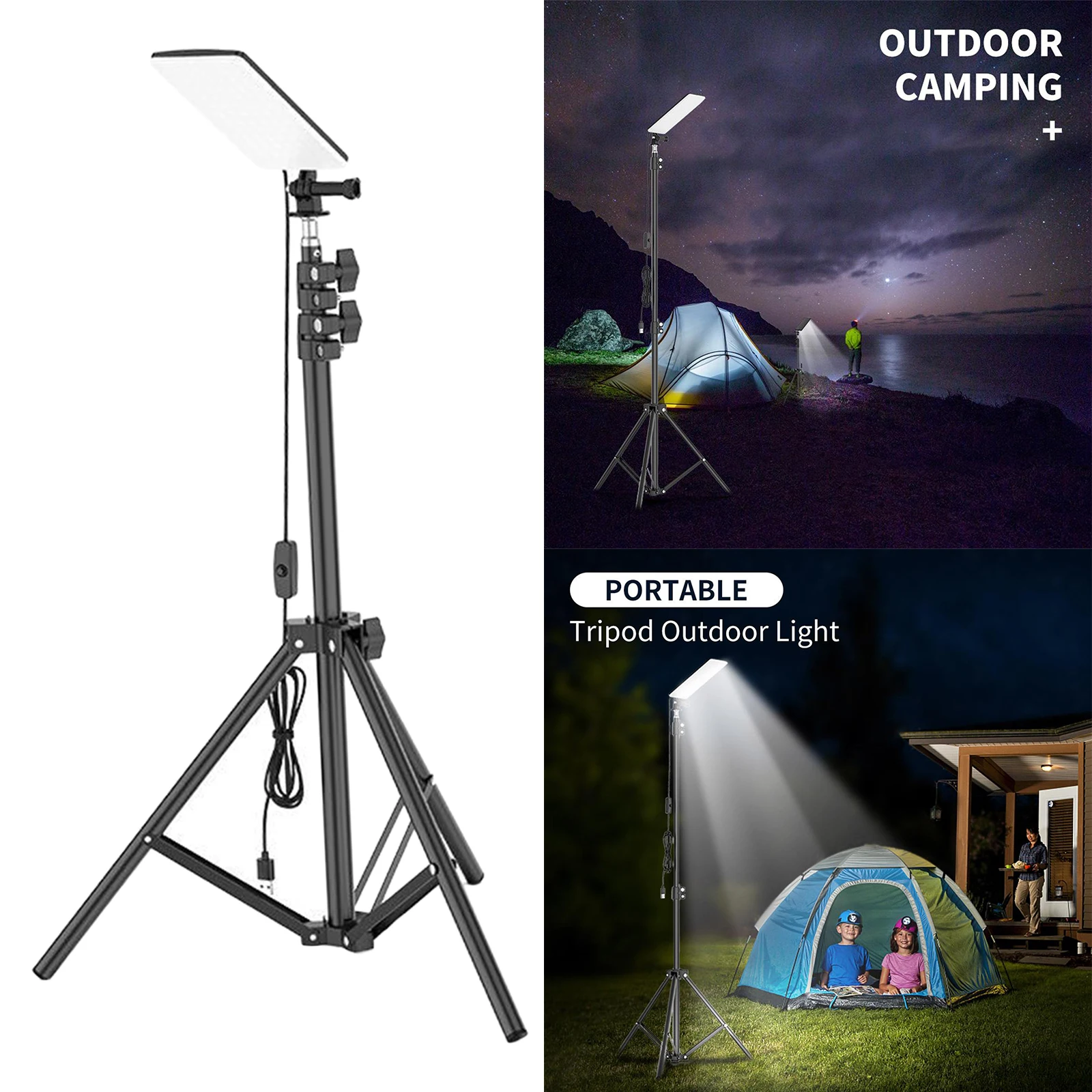 Adjustable LED Flood Light Tripod Stand Camping Lantern Home Outdoor Tent Lamp Hiking Camping Lanters Folding Lamp Waterproof