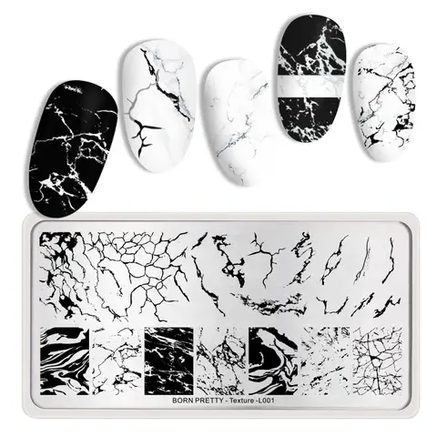 BORN PRETTY Rectangle Nail Stamping Plates Marble Texture Ink Stainless Steel Template Nail Art Image Texture  DIY Plate Tools