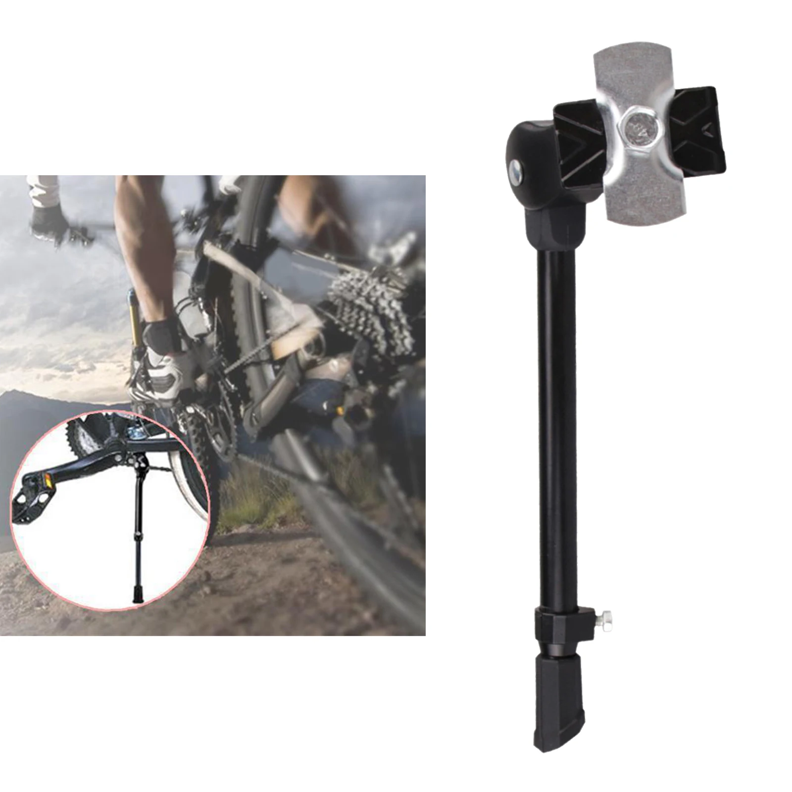 MTB Bike Kickstand lega stabile supporto laterale posteriore supporto Prop facile da installare gamba singola per parcheggio bici da 24-27 pollici