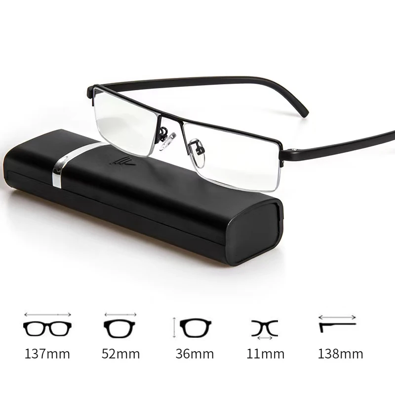 Mai Blume Anti Blaues Licht Lesebrille Männer Frauen Schwarze Brille Weitsichtheit Legierung Rahmen Brillen Mit Fall Dioptrien + 1,5 + 2 – Detail 2