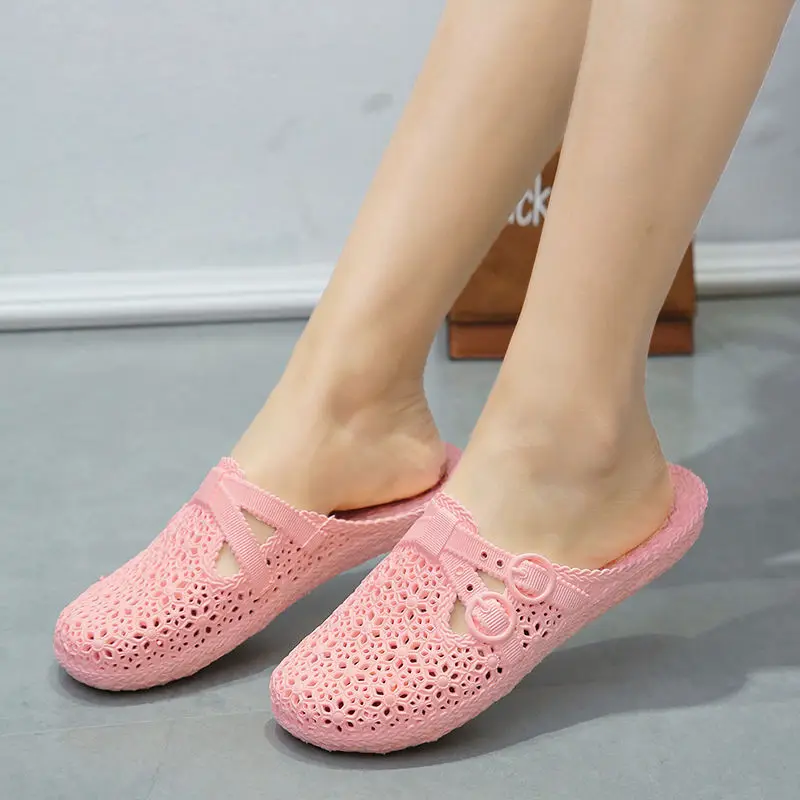 Summer Slippers 2020 Women Shoes High Quality PU Leather Square Toe Ladies Slides Outside Womens Slippers Flats Sandals 569