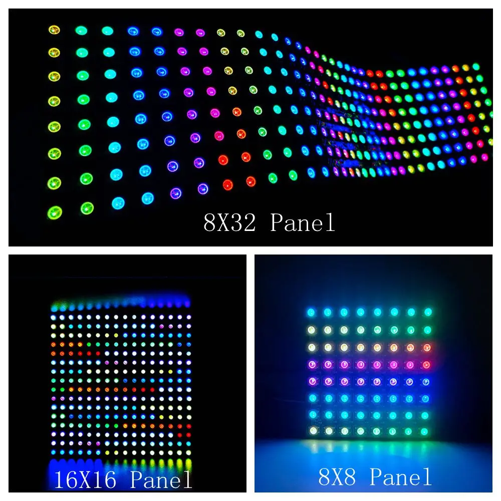 WS2812B 8X8 8x32 16x16 Matrix RGB LED Digital Flexible Individually Addressable Panel Screen WS2812 IC Led Strip Light DC5V