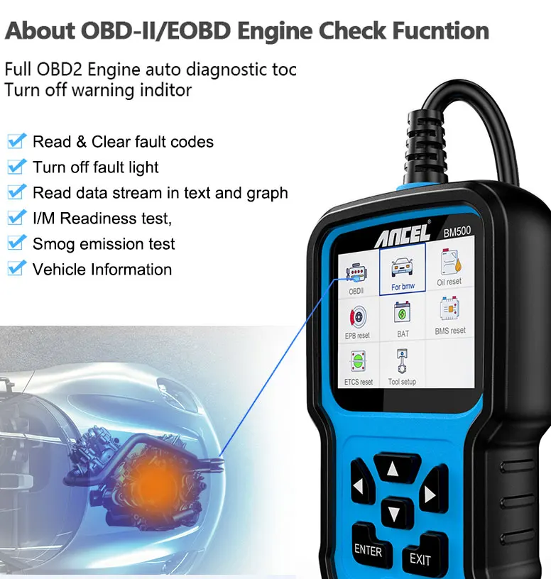 ANCEL BM500 OBD2 Scanner For BMW Mini Battery Code Reader EPB SAS SRS ETC TPMS Oil Reset OBD2 Automotive Diagnostic Tool