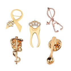 Creative Stethoscope Snake stick Spoon Crystal tooth Medical brooches Collection Pins for Doctor Nurse Fashion Jewelry Gifts