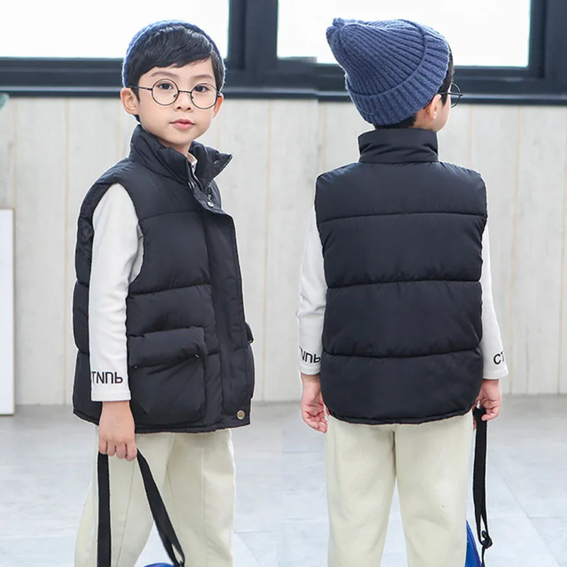 Solid Winter Warm Sleeveless Jacket For Children Jacket Thicken Down Vest For Boys Girls Kids Waistcoat Teenagers Child Clothes