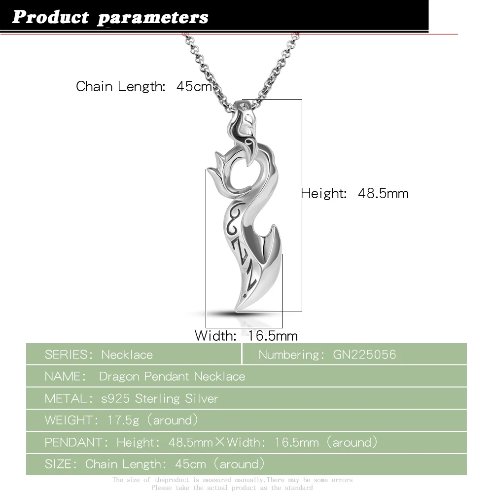 Ethnic Style Unisex 925 Sterling Silver Necklace Vintage Phoenix Pendant Chopin Chain Fine Jewelry Men's Chokers Necklaces