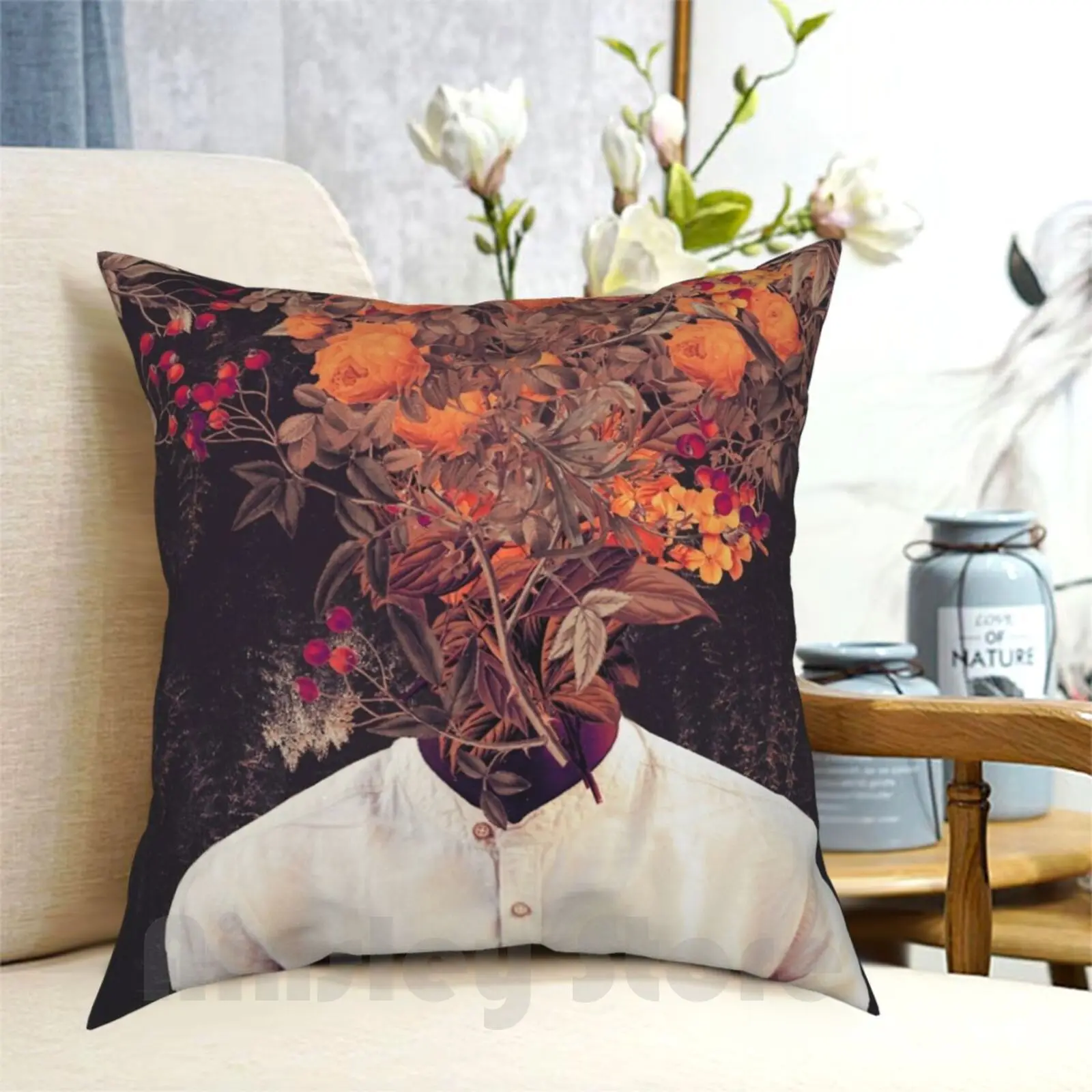 Bloom Pillow Case Printed Home Soft DIY Pillow cover Frank Moth Vintage Collage Graphic Design People Floral Retro Color