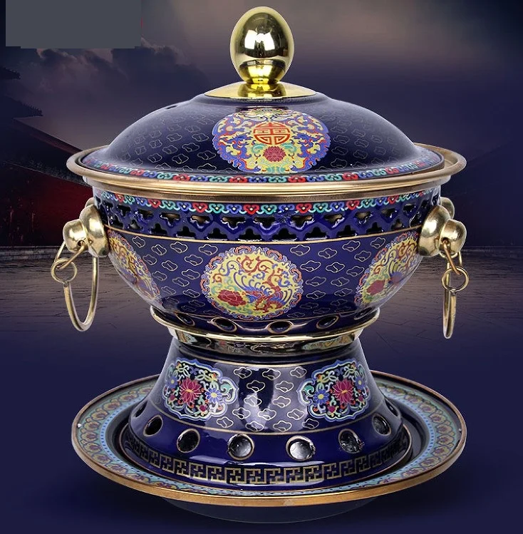 

Cloisonne brass chafing dish single old-fashioned copper hot pot enamel pot hotel commercial Chinese traditional cooking utensi