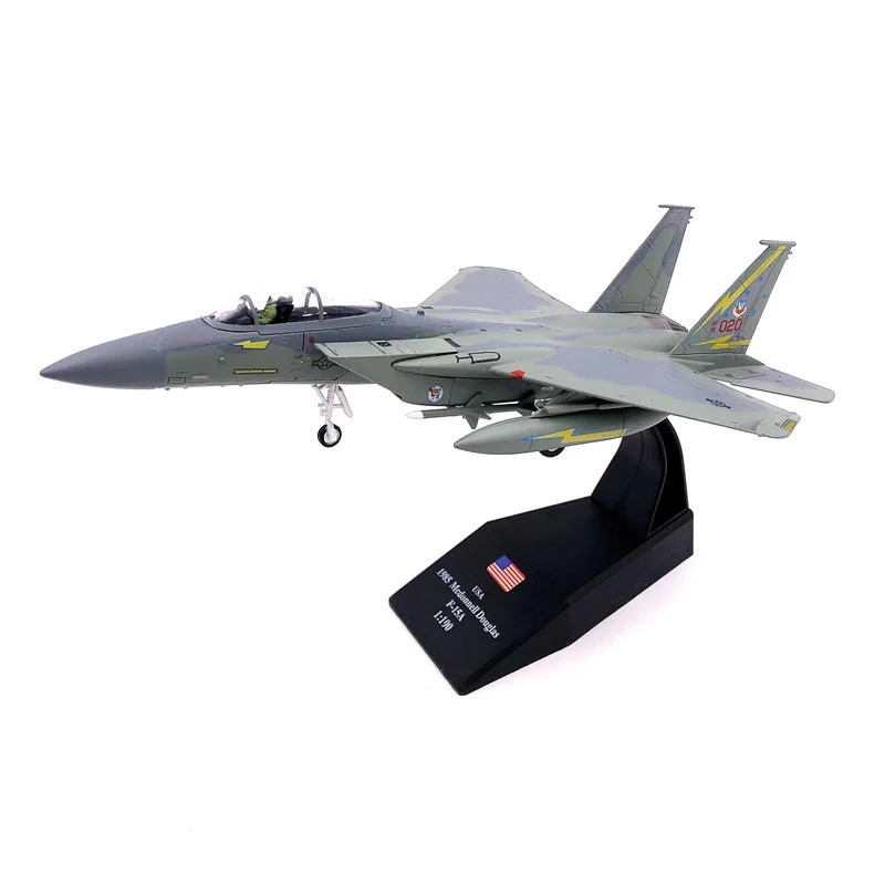 Diecast 1:100 Scale US  F-15C Strike Eagle Military F15 Fighter Model Metal Toy Aircraft for Collection Souvenir