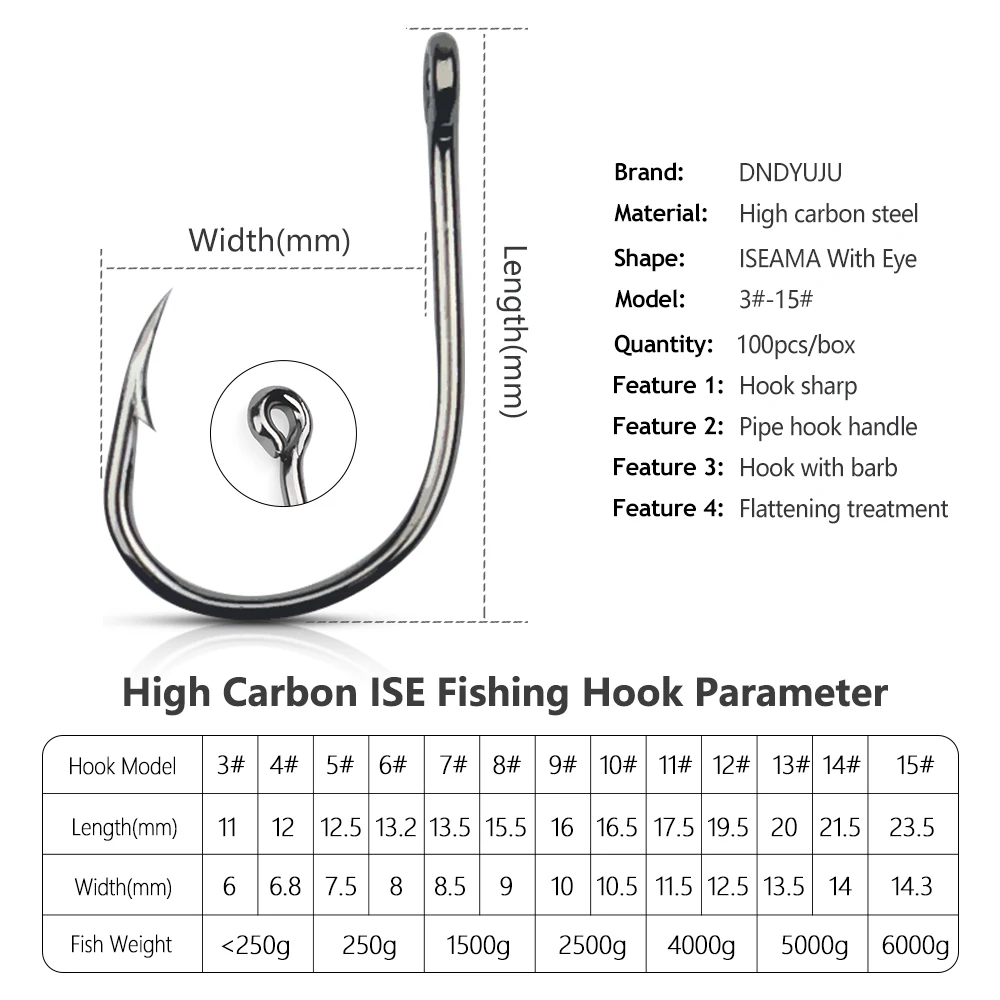 DNDYUJU 100Pcs/Lot 1#--13# Carbon Steel Fishing Hook Fishhooks Durable Pesca Jig Head Fishing Hooks with Hole Carp Fishing