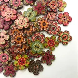 50pcs Flower Natural Buttons Vintage Retro Round Wood Buttons for Craft/sewing DIY Home Textile