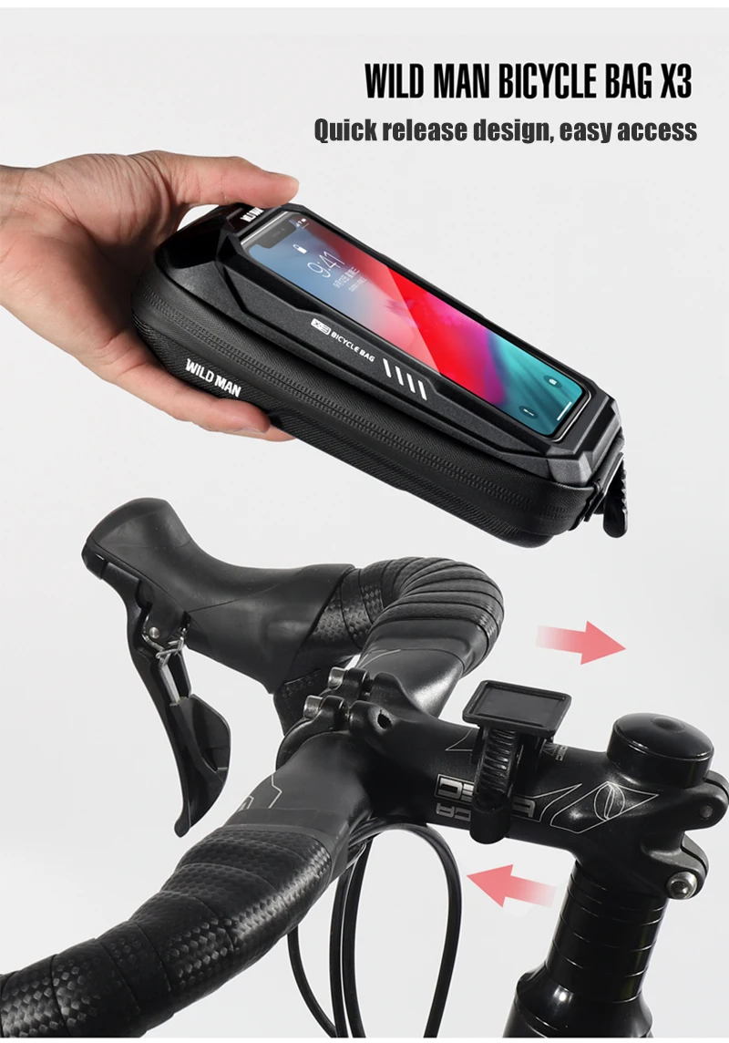 WILD MAN BBG076 Fahrrad-Vorbautasche mit Handyfach, EVA-Hartschale, Touchscreen-Fenster, Klettbändern und Regenschutz, für MTB und Rennrad – Detail 7