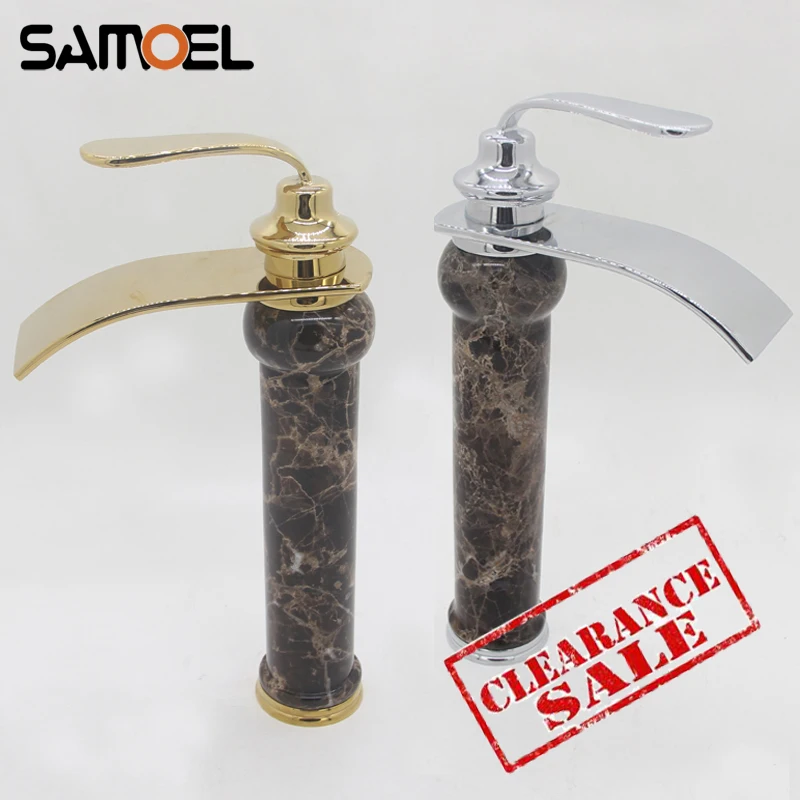 Stock on Sale Clearance Rose Gold Marble Stone Bathroom Faucet Mixer Waterfall Basin Cold Hot Water Tap M1039