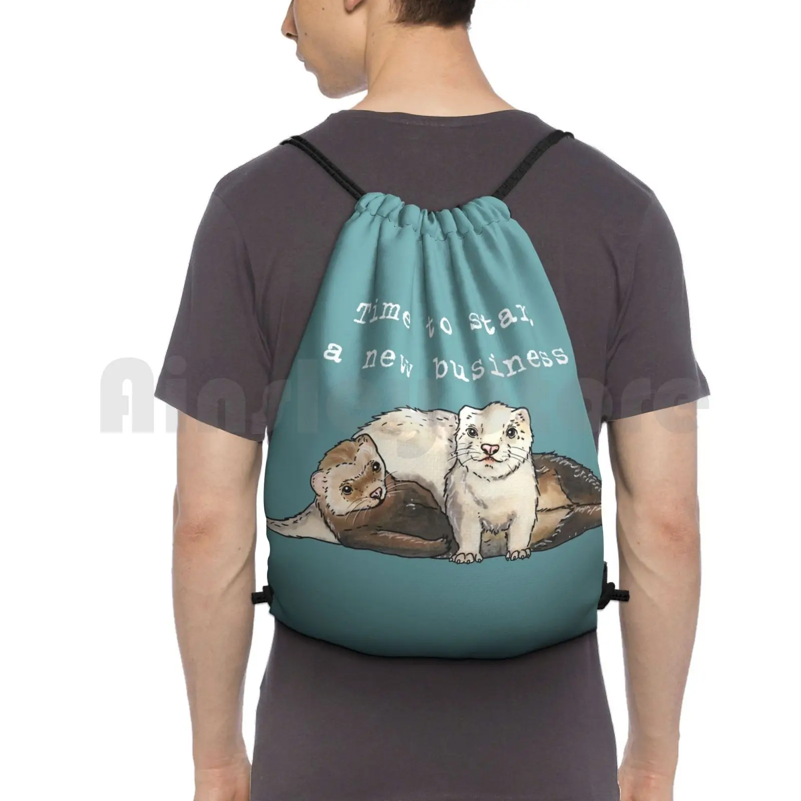 

Ferrets-Animal Series Backpack Drawstring Bags Gym Bag Waterproof Ferret Weasel Pet Creature Family Couple Love Once Upon