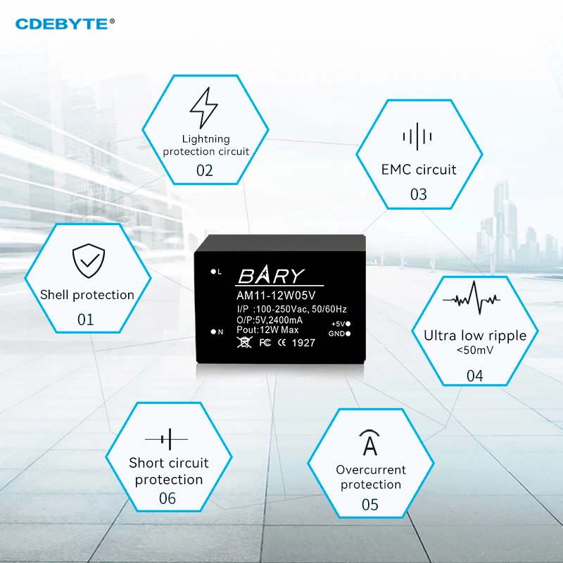 CDEBYTE AM11-12W05V Mini AC-DC Buck Power Supply Module 12W IoT Industrial Grade Design Low Power 5V AC80-250V DC5.0V/2A/5%