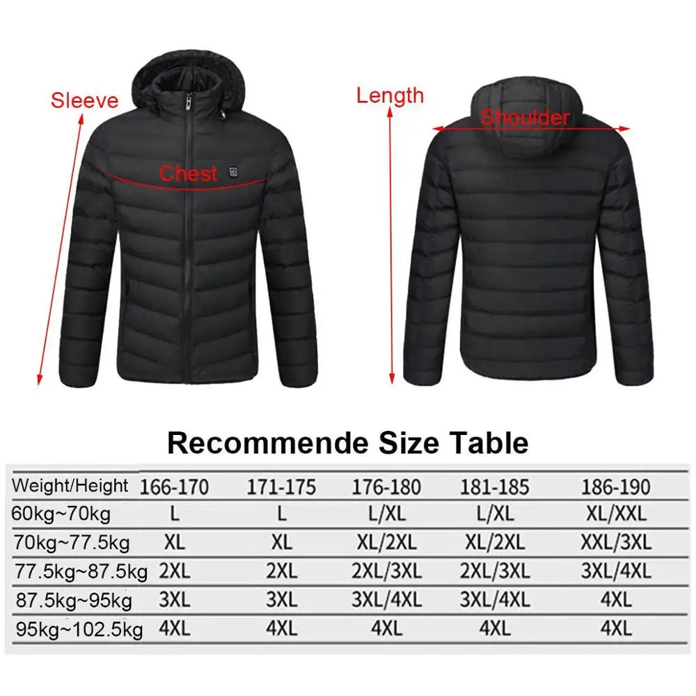 Chaquetas cálidas impermeables para hombre, ropa con calefacción USB, acolchada, termostato inteligente, Color puro, 9 lugares, Invierno