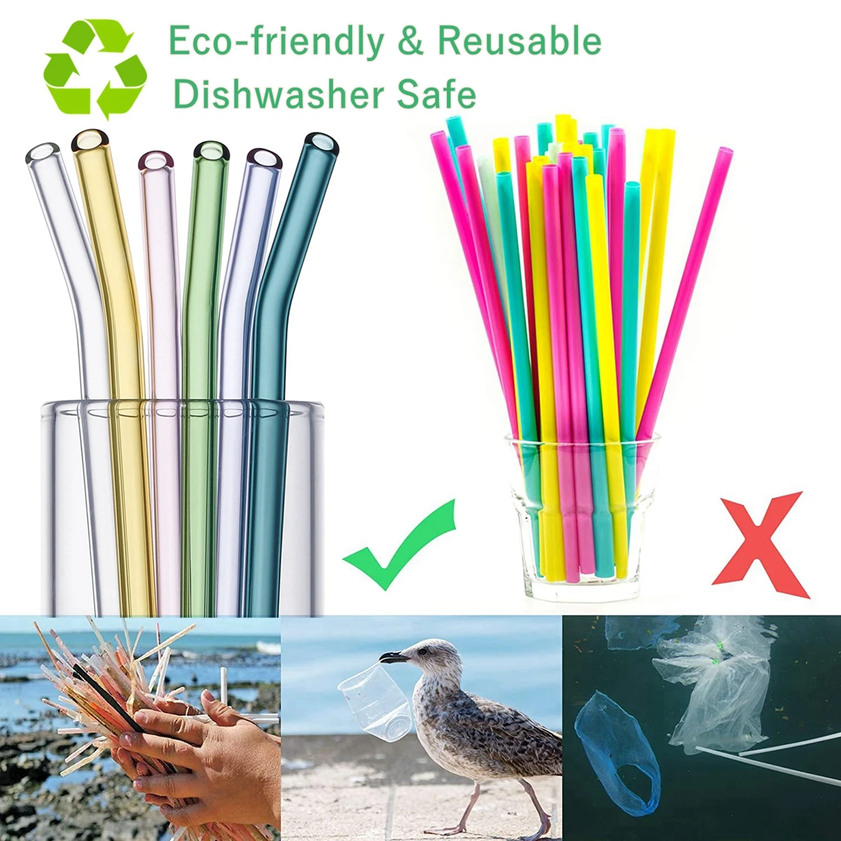 8 Colors Reusable Glass Straws 8mm Straight Bent Glass Drinking Straws Eco Friendly Glass Straws for Beverages Milk Cocktail