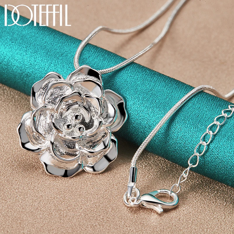 DOTEFFIL 925 Sterling Silver Flower Pendant Necklace 16-30 Inch Snake Chain For Woman Fashion Wedding Party Charm Jewelry