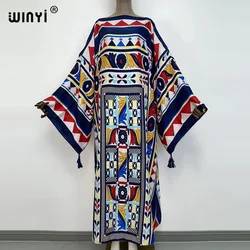 WINYI Cotton feeling robe longue hiver Elegant Long Sleeve african dresses for women Stripe Print Female dresses Vestdios abaya