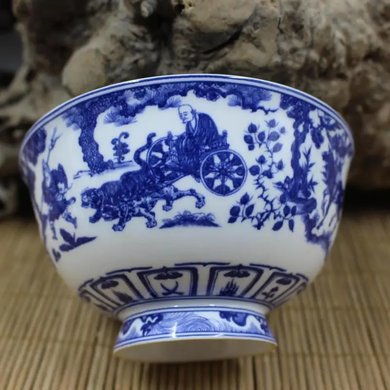 Qing Dynasty Qianlong Blue and White Porcelain Guiguzi Downhill Character Design Bowl Antique Ornaments