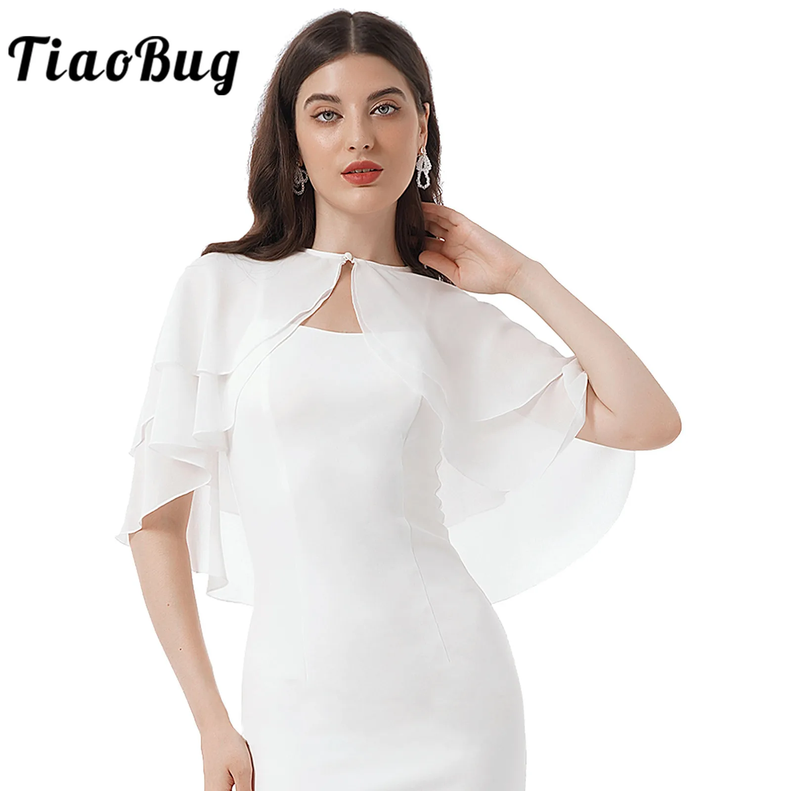 Vrouwen Elegante Chiffon Wraps Sjaals Ruche 2 Laag Bolero Bruiloft Bruids Cape Schouderophalen Tops Voor Party Dress Cover Ups Wedding wrap