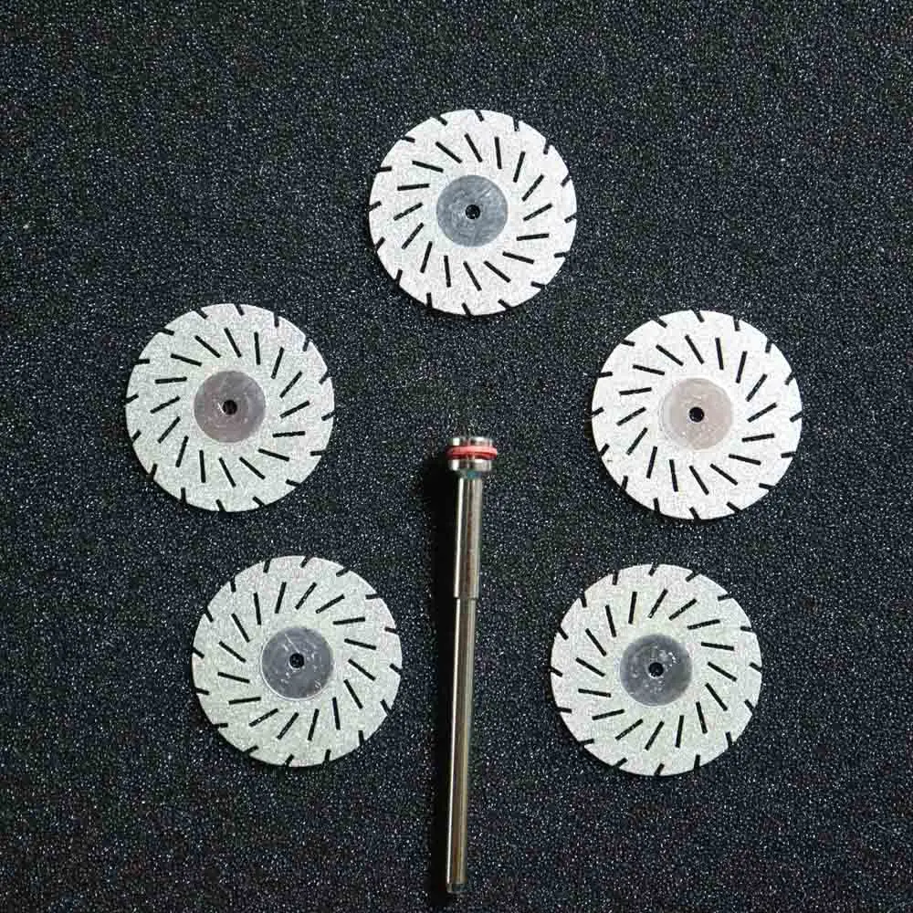 5 pcs Dental lab Diamond disc disks Sawtooth shape Double sided grit cutting disc tool 22/0.20mm with 1 mandrels