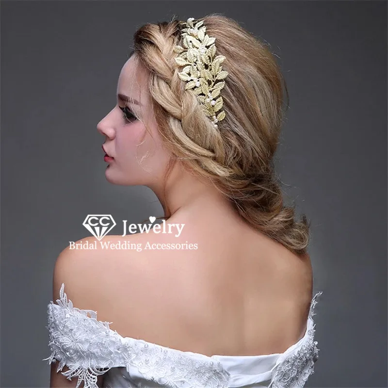

CC Hairbands Headband Crown Engagement Wedding Hair Accessories for Women Bridal Tiara Imitation Pearl Hairwear Gift KC18